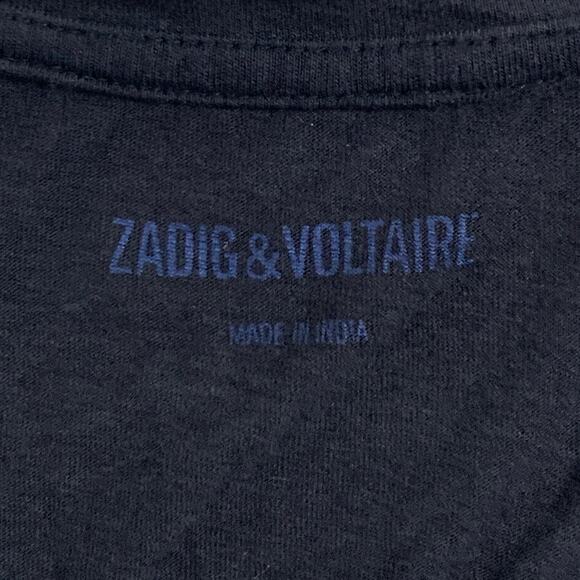 ZADIG & VOLTAIRE M Navy Gold Skull T Shirt Short Sleeve Round Neck Cotton Blend - Picture 3 of 9